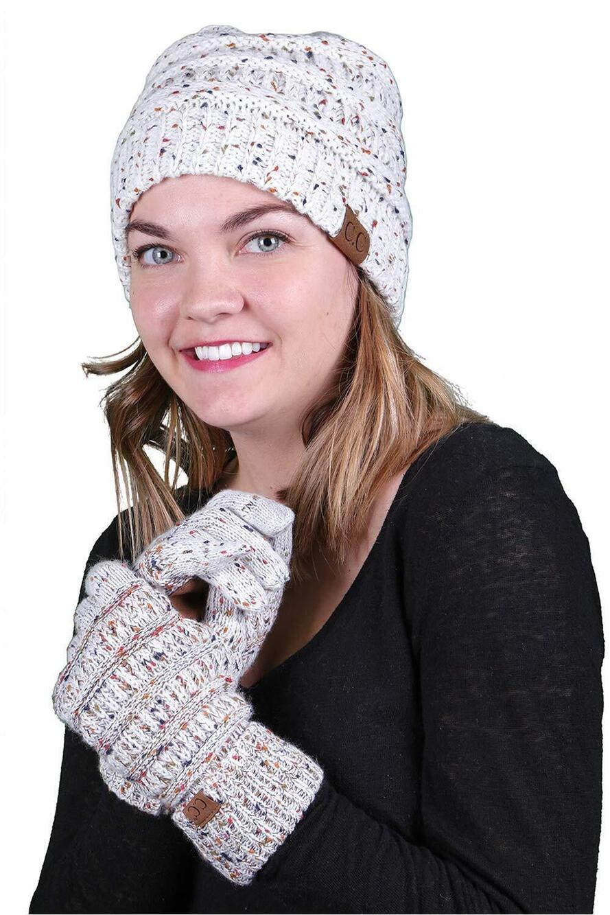 6732 Matching 2 Pack Slouchy Beanie & Texting Gloves - Confetti Ivory